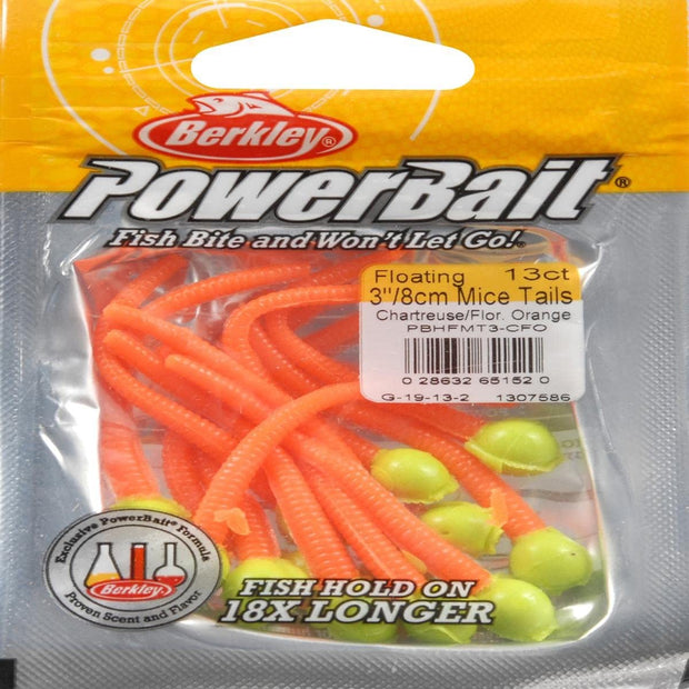 Berkley Powerbait Floating Mice Tails Chartreuse/Fluorescent Orange, 3" (13 Count)