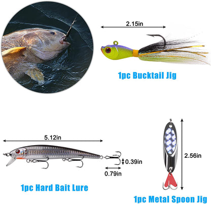 Surf Fishing Tackle Kit Ocean Saltwater Fishing Lures Surf Fishing Gear Fish Finder Rigs Pompano Rig Pyramid Sinker Weight Fishing Hooks Swivels Various Accessories