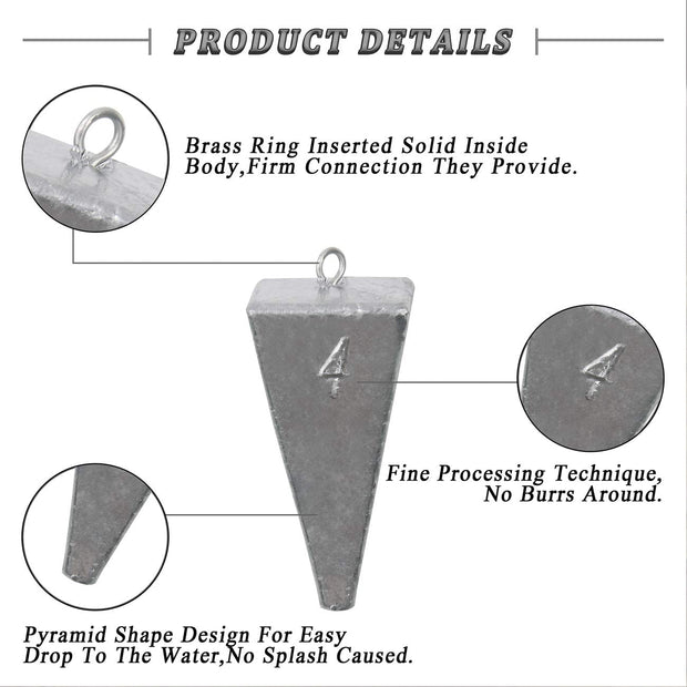 Pyramid Sinkers Fishing Weights Kit Bullet Fishing Weights Sinkers for Ocean Saltwater Surf Fishing Gear Tackle 1Oz 2Oz 3Oz 4Oz 5Oz 6Oz 8Oz