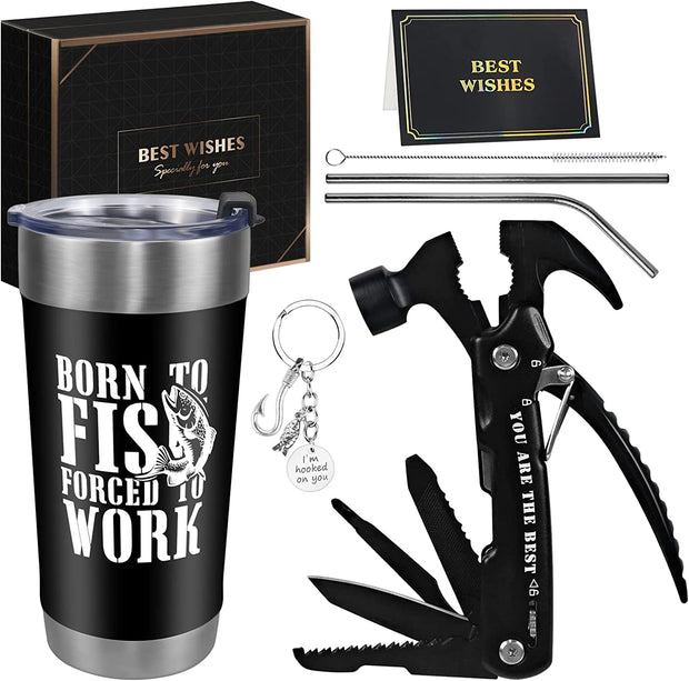 Fishing Gifts for Men, Dad, Husband - Gifts for Dad from Daughter Son Kids - Fathers Day Birthday Christmas Gifts - All in One Hammer Multitool Tumbler Set