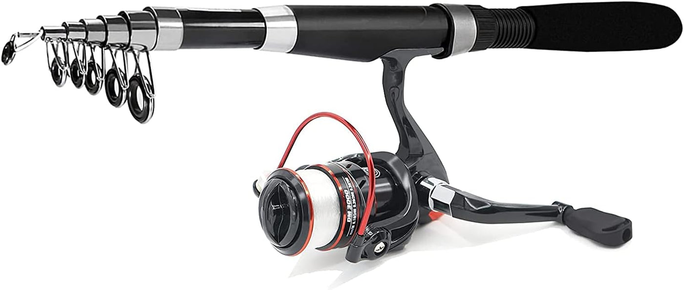 Fishing Pole Combo Set,2.1M/6.89Ft 2PCS Collapsible Rods 2PCS Spinning Reels Lures Set Carrier Bag Carbon Fiber Telescopic Fishing Rods Sea Saltwater Freshwater Kit Fishing Rod Reel Combos