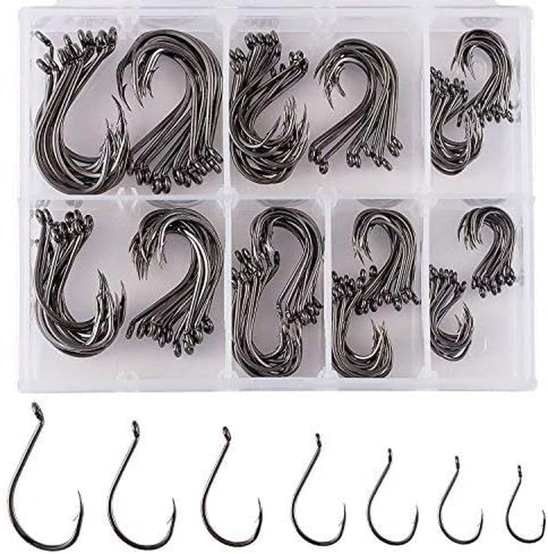 Saltwater Freshwater Hooks Assortment Pack, Octopus Offset Hooks and Aberdeen Hooks in Assorted Sizes, Tackle Box