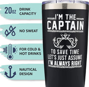 Captain Tumbler Gift - I'M the Captain & I'M Always Right Tumbler with Lid, Gifts for Men, Funny Boat Gifts, Boating Tumbler, Boat Lover Gifts, Gifts for Dad, New Boat Owner, Better Boat