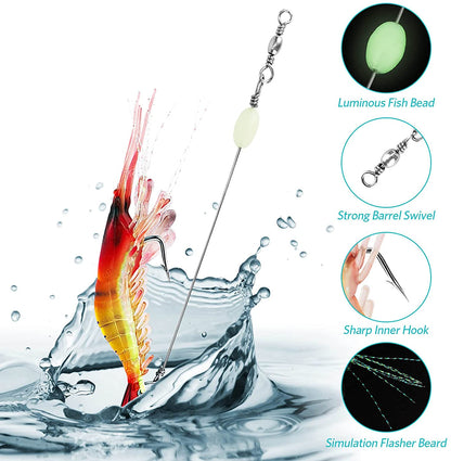 10PCS Saltwater Fishing Lures Shrimp Baits Set, Premium Soft Shrimp Fishing Tackle with Luminous Sharp Hooks, for Freshwater and Saltwater -