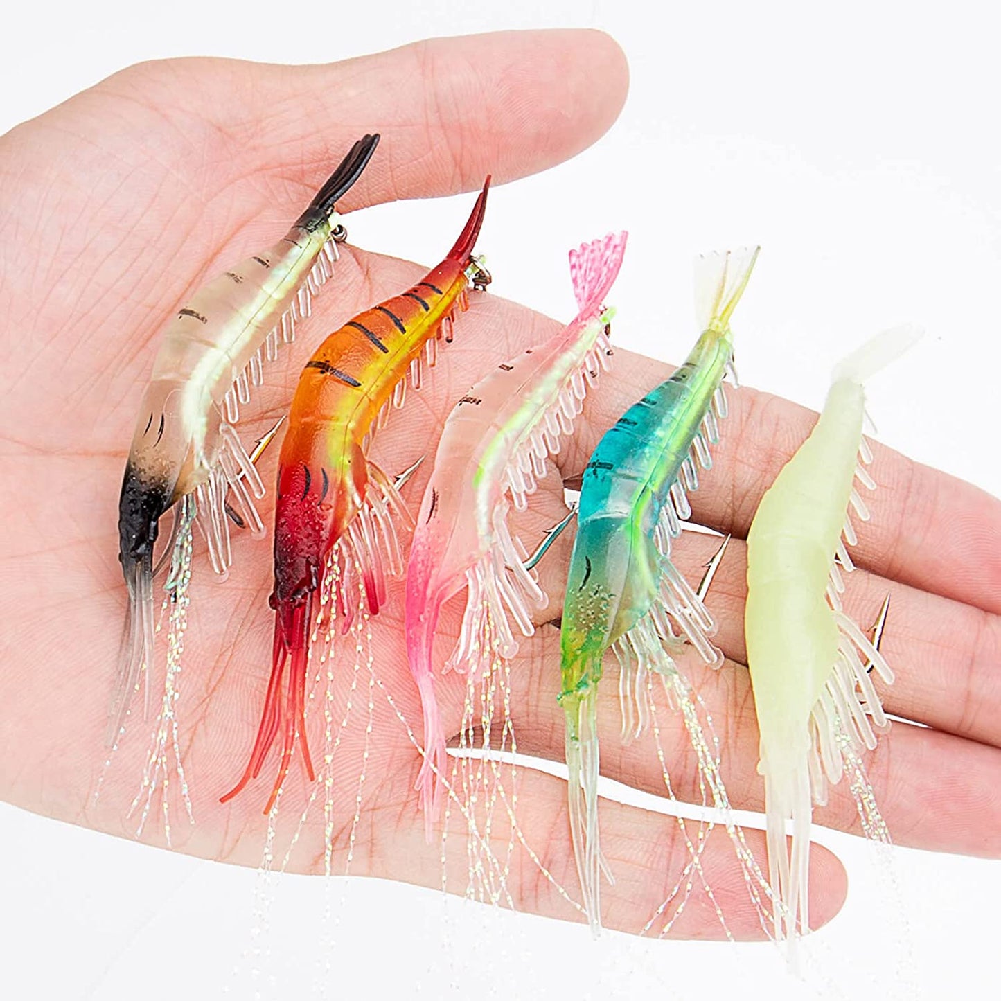 10PCS Saltwater Fishing Lures Shrimp Baits Set, Premium Soft Shrimp Fishing Tackle with Luminous Sharp Hooks, for Freshwater and Saltwater -