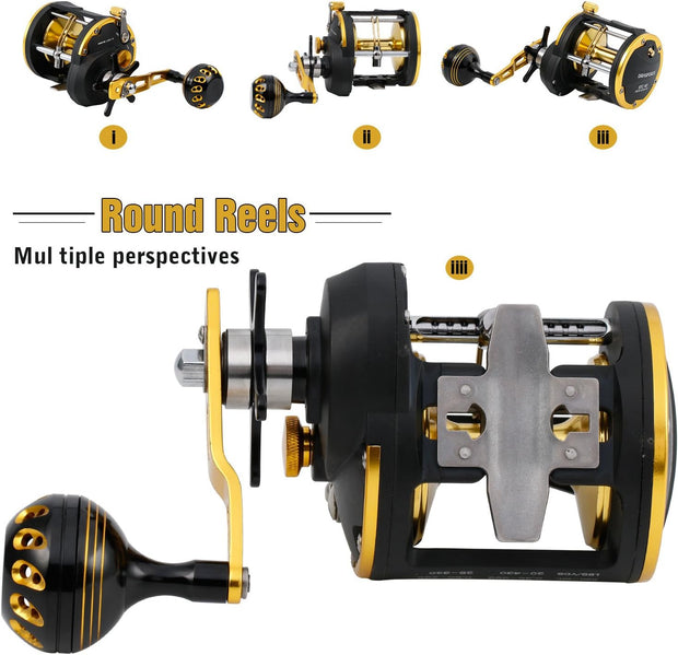 Trolling Reel Saltwater Level Wind Reels, Drag Reels Boat Fishing Ocean Fishing for Sea Bass Grouper Salmon