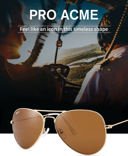 Classic Aviator Sunglasses for Men Women 100% Real Glass Lens