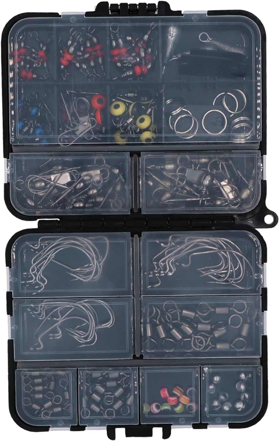 Fishing Accessories Kit with Hooks Bass Casting Sinkers Fishing Swivels Snaps Sinker Slides Fishing Line Beads Fishing Set with Tackle Box Lanyard