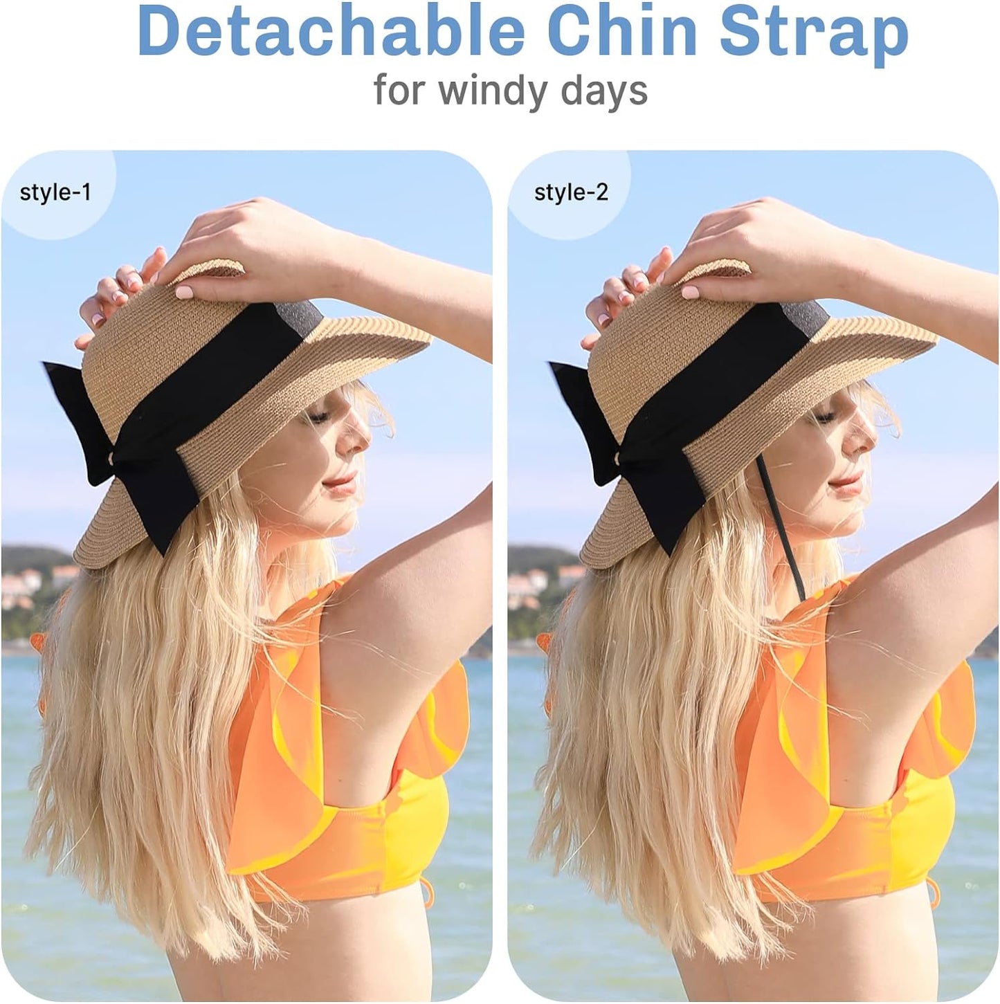 Beach Hats for Women, Wide Brim Sun Straw Hat for Women UPF 50+ UV Sun Protection Sun Hat Foldable Roll up Cap