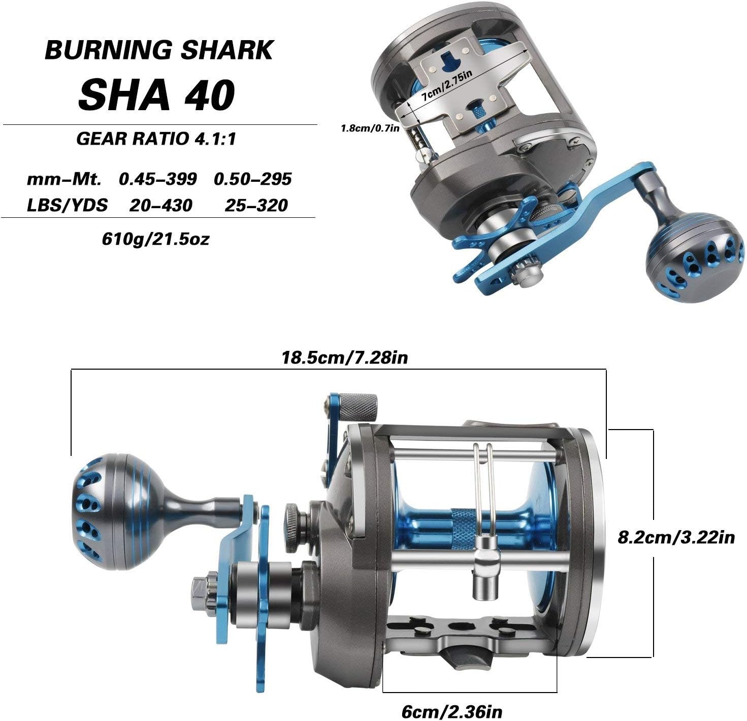 Trolling Reel Saltwater Level Wind Reels, Drag Reels Boat Fishing Ocean Fishing for Sea Bass Grouper Salmon