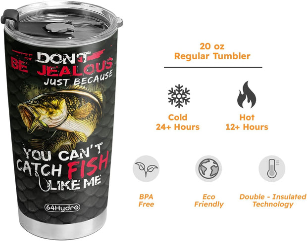 20Oz Fishing Gifts for Men, Dad, Son, Husband, Unique Birthday Gifts for Men, Valentines Day Gifts for Him - Cant Catch Fish like Me Fishing Tumbler Cup, Travel Coffee Mug with Lid