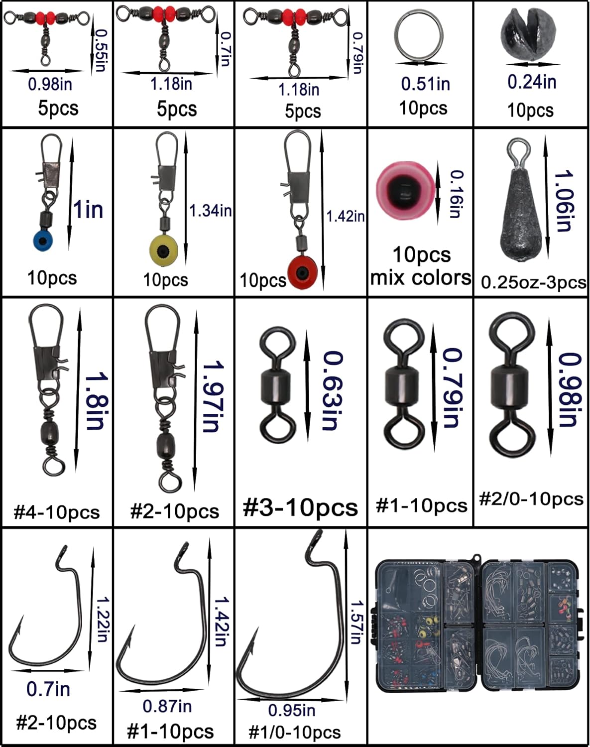Fishing Accessories Kit with Hooks Bass Casting Sinkers Fishing Swivels Snaps Sinker Slides Fishing Line Beads Fishing Set with Tackle Box Lanyard