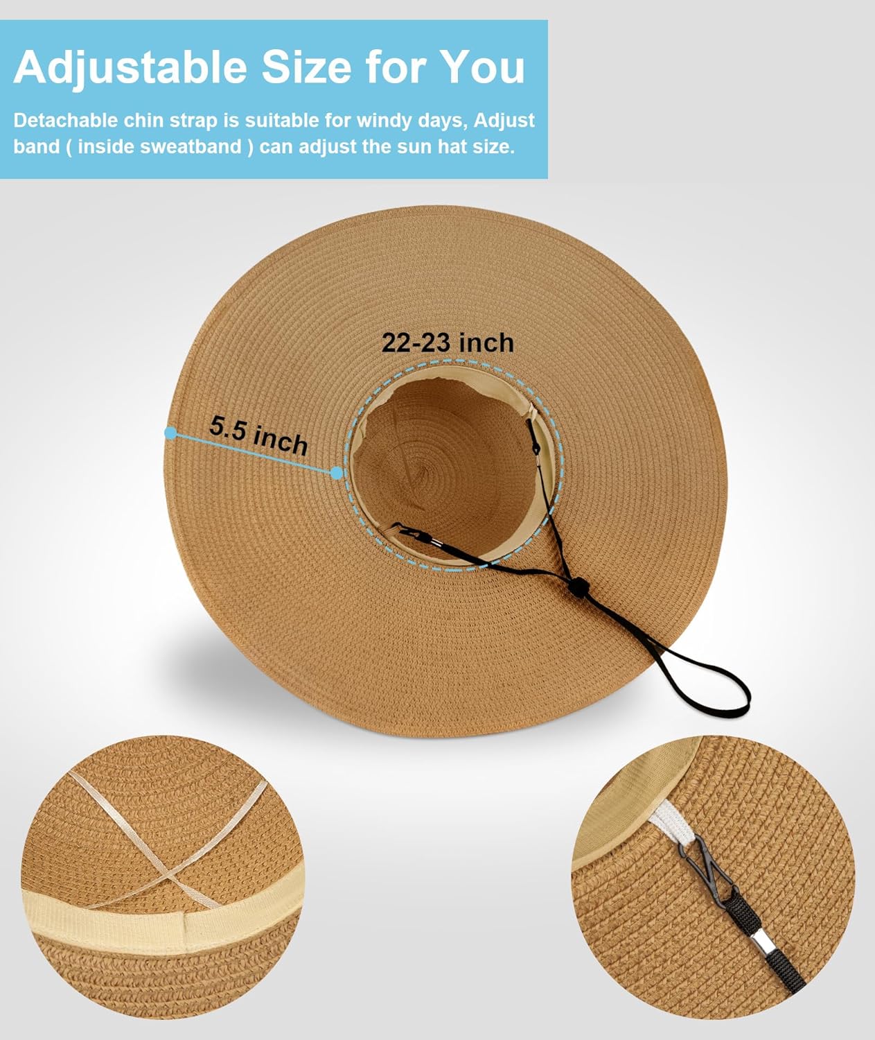 Beach Hats for Women, Wide Brim Sun Straw Hat Foldable Summer Floppy Hat UV Protection Cap