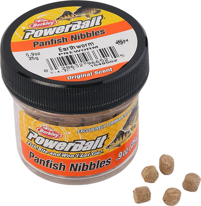 Powerbait Panfish Nibbles Fishing Soft Bait, Earthworm, Small Jar