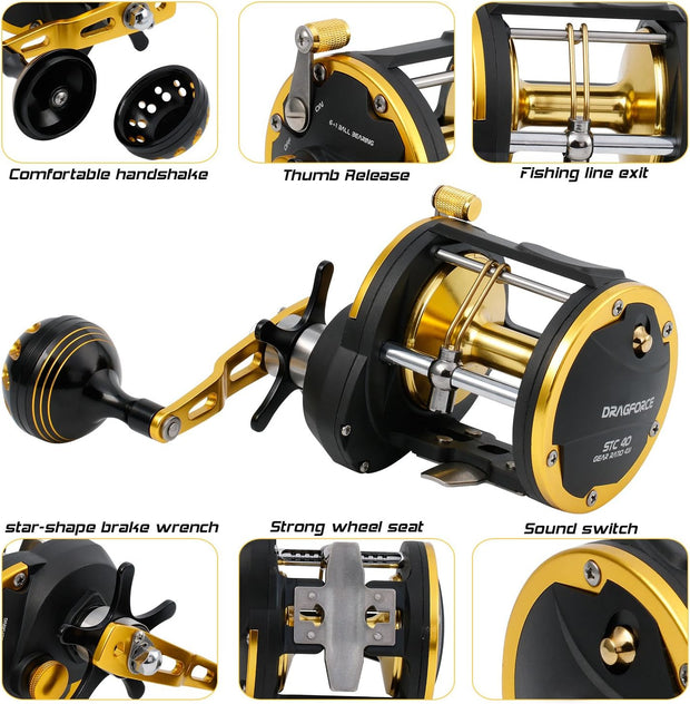 Trolling Reel Saltwater Level Wind Reels, Drag Reels Boat Fishing Ocean Fishing for Sea Bass Grouper Salmon