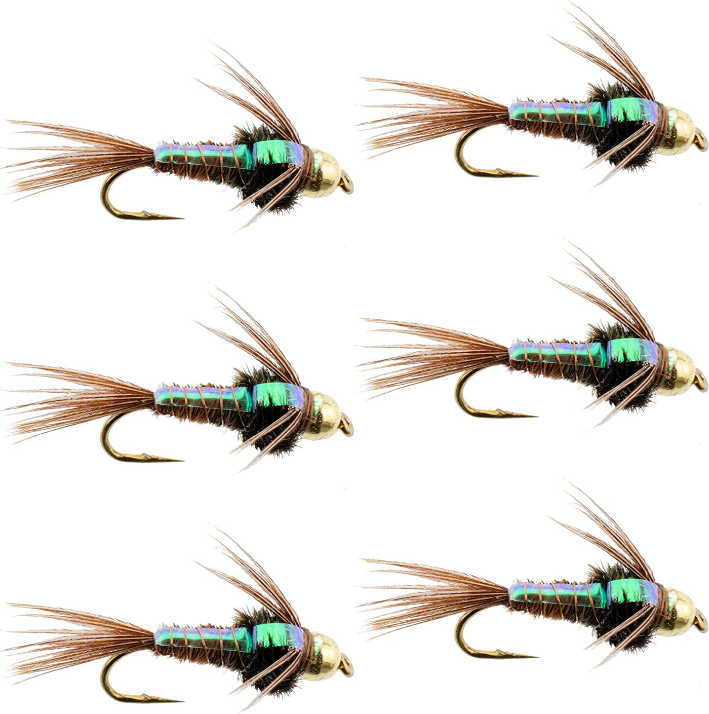 Bead Head Flash Back Pheasant Tail Nymph Fly Fishing Flies - Trout and Bass Wet Fly Pattern - 6 Flies Hook Size 12