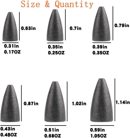 50Pcs Fishing Sinkers Weights Kit Worm Fishing Sinker Weight Bullet Lead Sinkers Fishing Set