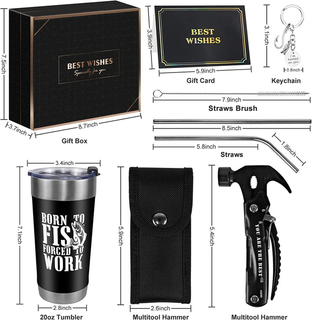 Fishing Gifts for Men, Dad, Husband - Gifts for Dad from Daughter Son Kids - Fathers Day Birthday Christmas Gifts - All in One Hammer Multitool Tumbler Set