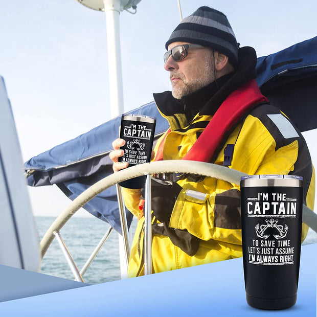 Captain Tumbler Gift - I'M the Captain & I'M Always Right Tumbler with Lid, Gifts for Men, Funny Boat Gifts, Boating Tumbler, Boat Lover Gifts, Gifts for Dad, New Boat Owner, Better Boat
