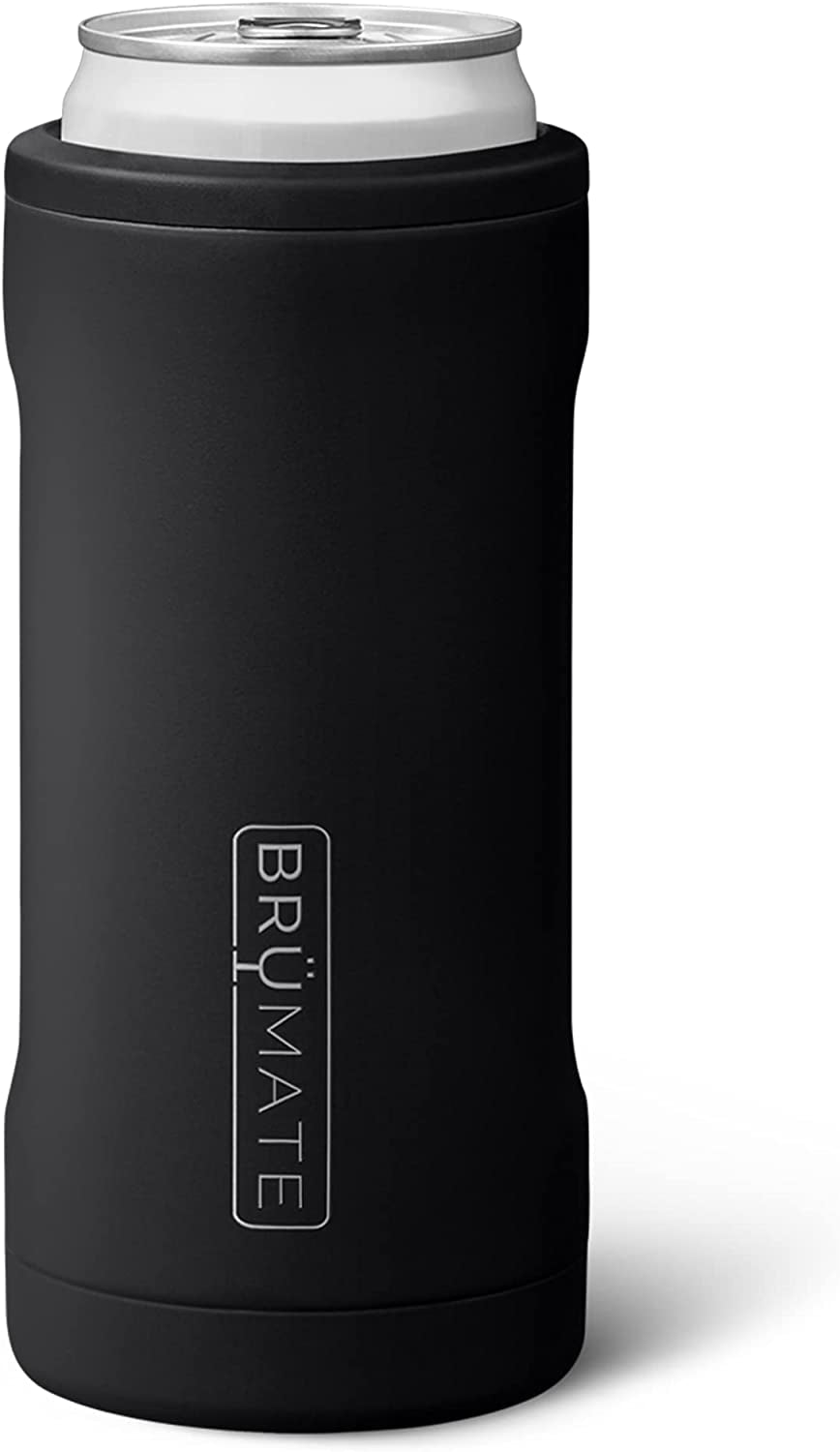 Hopsulator Slim Can Cooler Insulated for 12Oz Slim Cans | Skinny Can Coozie Insulated Stainless Steel Drink Holder for Hard Seltzer, Beer, Soda, and Energy Drinks (Matte Black)