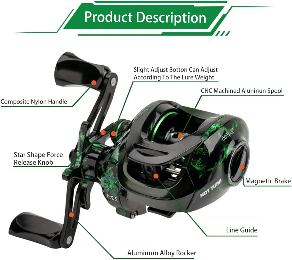 Fishing Baitcasting Reel, Baitcaster Fishing Reels with 18+1BB and 12+1 Stainless Steel Ball Bearings,Magnetic Braking System for Fishing Saltwater Freshwater, Available in 7.1: 1 and 6.5:1