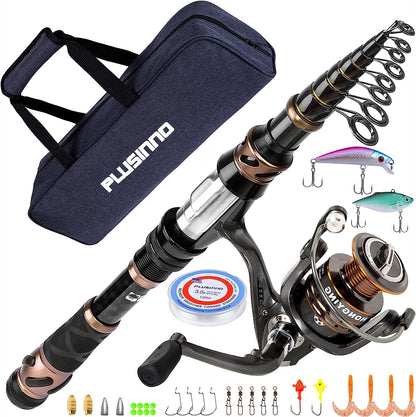 Fishing Rod and Reel Combos - Carbon Fiber Telescopic Fishing Pole - Spinning Reel 12 +1 Shielded Bearings Stainless Steel BB