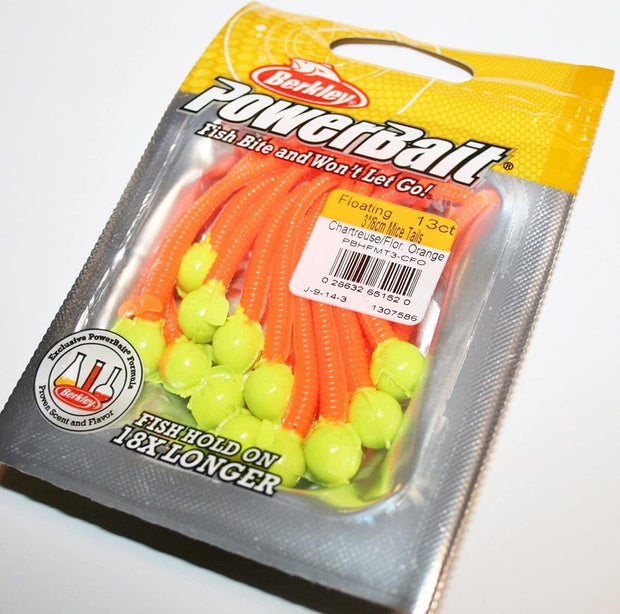 Berkley Powerbait Floating Mice Tails Chartreuse/Fluorescent Orange, 3" (13 Count)