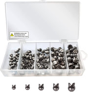 Fishing Weights Sinkers Kit, 100Pcs round Split Shot Sinker, Fishing Weights Egg Sinkers 5 Sizes, 7/1000 Oz, 17/1000 Oz, 7/200 Oz, 1/20 Oz, 7/100 Oz, Plastic Box Pack 3.8 X 1.9 X 0.7 Inch