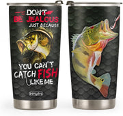 20Oz Fishing Gifts for Men, Dad, Son, Husband, Unique Birthday Gifts for Men, Valentines Day Gifts for Him - Cant Catch Fish like Me Fishing Tumbler Cup, Travel Coffee Mug with Lid