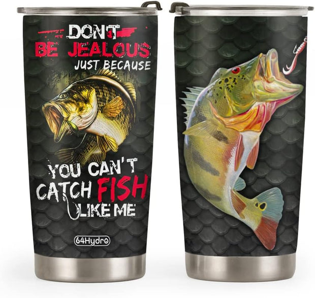 20Oz Fishing Gifts for Men, Dad, Son, Husband, Unique Birthday Gifts for Men, Valentines Day Gifts for Him - Cant Catch Fish like Me Fishing Tumbler Cup, Travel Coffee Mug with Lid