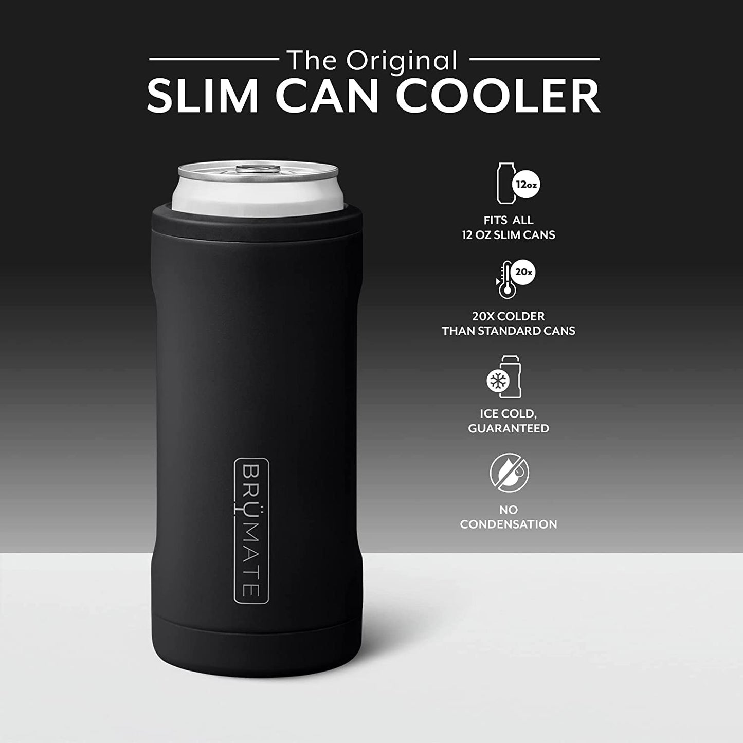 Hopsulator Slim Can Cooler Insulated for 12Oz Slim Cans | Skinny Can Coozie Insulated Stainless Steel Drink Holder for Hard Seltzer, Beer, Soda, and Energy Drinks (Matte Black)