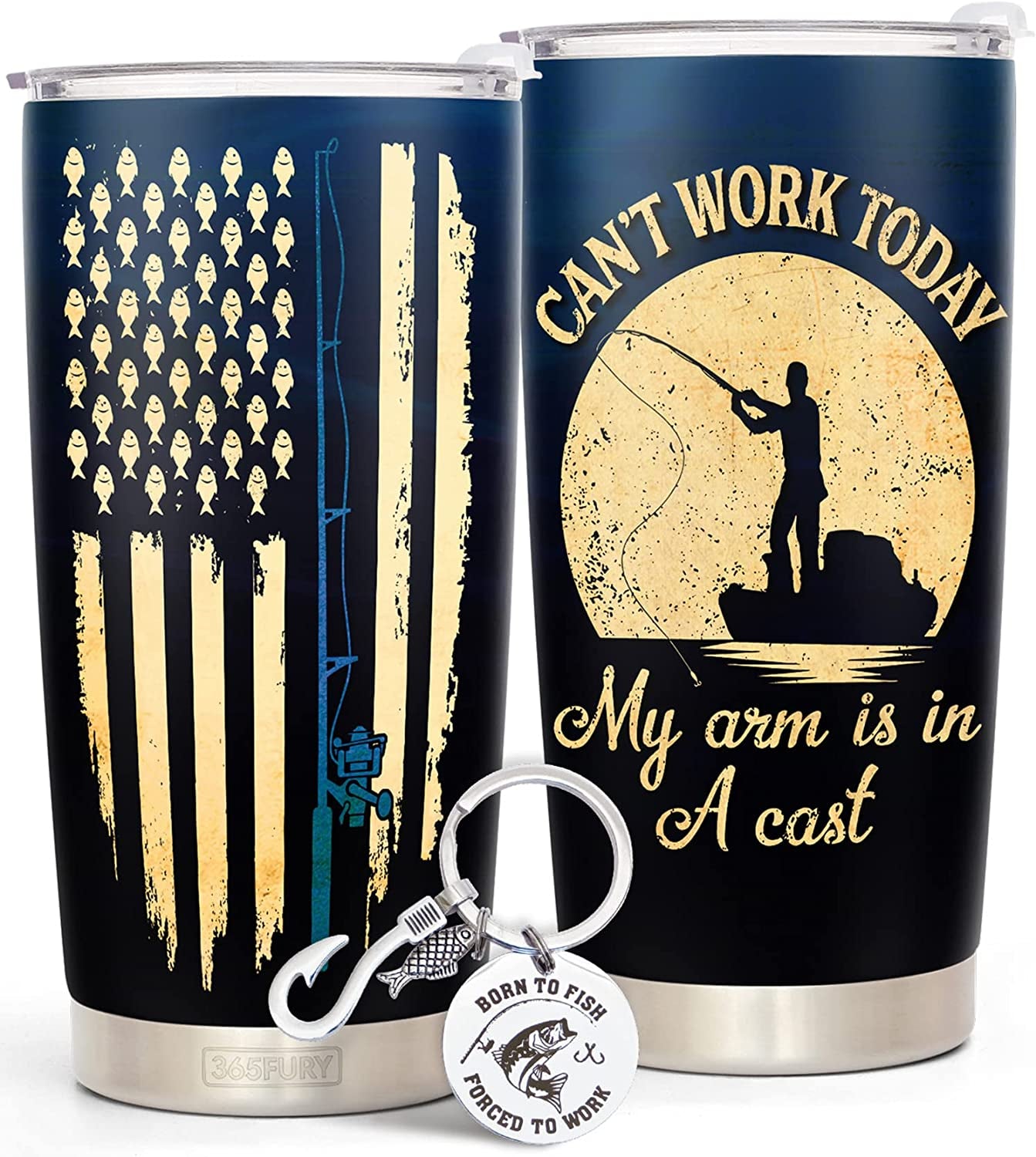 Fishing Gifts for Men - Fishing Gifts for Dad, Boyfriend, Husband - Funny Gifts Set 20Oz Stainless Steel Tumbler & Keychain, Birthday, for Fisherman