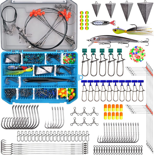 Surf Fishing Tackle Kit Ocean Saltwater Fishing Lures Surf Fishing Gear Fish Finder Rigs Pompano Rig Pyramid Sinker Weight Fishing Hooks Swivels Various Accessories