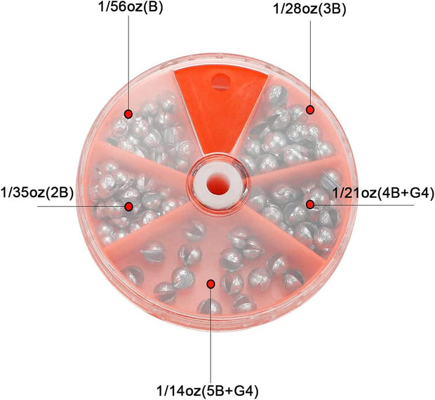 Joyiii Fishing Weights Sinkers 205Pcs/100Pcs Lead Split Shot Fishing Line Sinkers 5 Sizes Removable Egg Lead Assortment