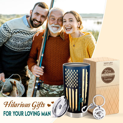 Fishing Gifts for Men - Fishing Gifts for Dad, Boyfriend, Husband - Funny Gifts Set 20Oz Stainless Steel Tumbler & Keychain, Birthday, for Fisherman