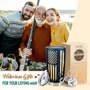 Fishing Gifts for Men - Fishing Gifts for Dad, Boyfriend, Husband - Funny Gifts Set 20Oz Stainless Steel Tumbler & Keychain, Birthday, for Fisherman