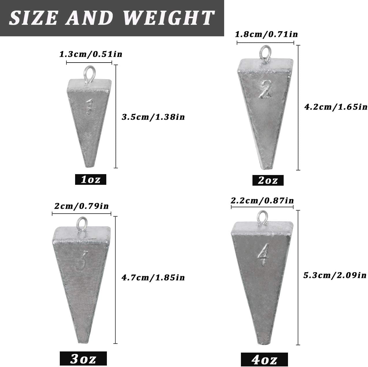 Pyramid Sinkers Fishing Weights Kit Bullet Fishing Weights Sinkers for Ocean Saltwater Surf Fishing Gear Tackle 1Oz 2Oz 3Oz 4Oz 5Oz 6Oz 8Oz