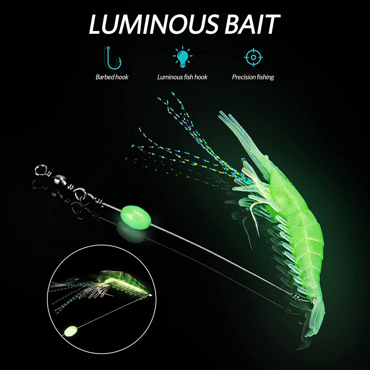 10PCS Saltwater Fishing Lures Shrimp Baits Set, Premium Soft Shrimp Fishing Tackle with Luminous Sharp Hooks, for Freshwater and Saltwater -